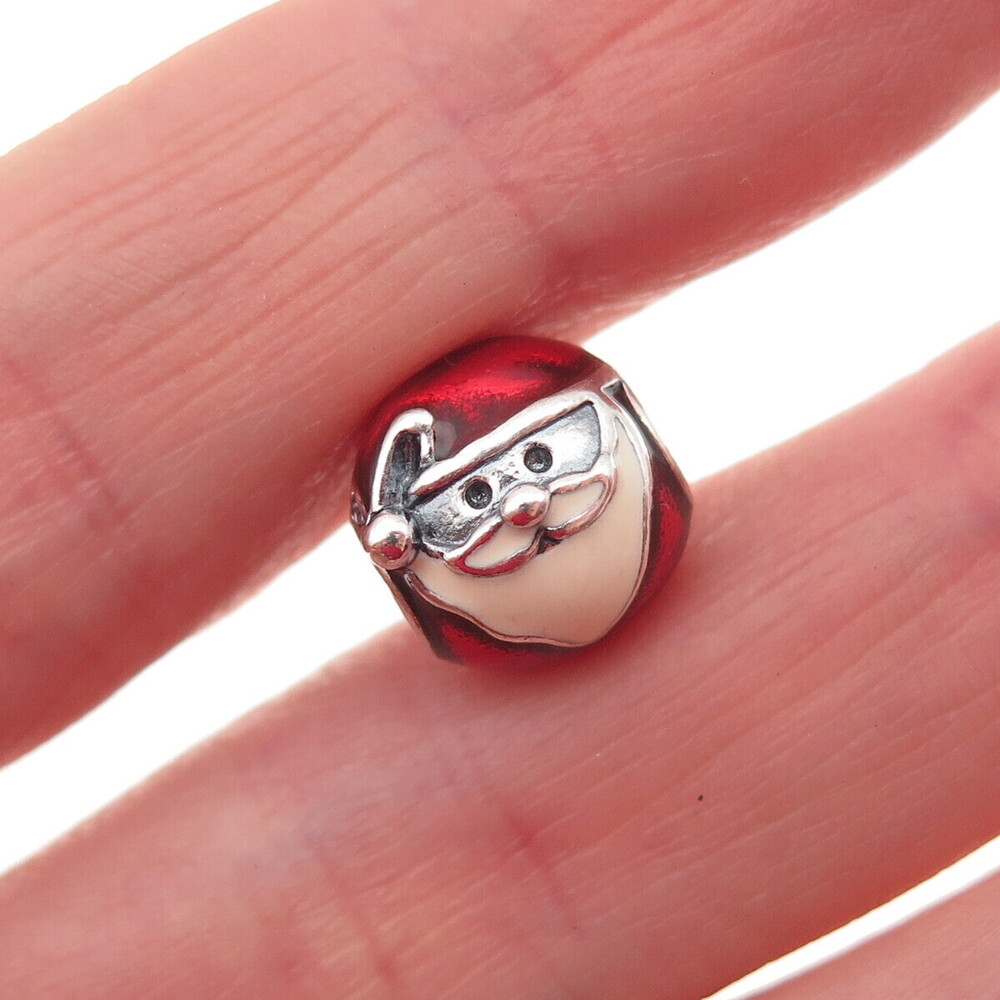 925 Sterling Silver Enamel Jolly Santa Slide Bead Charm